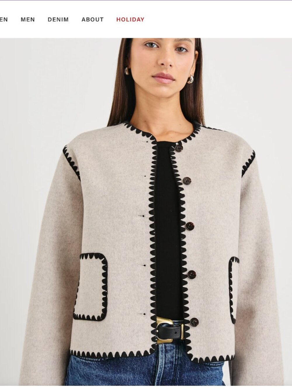 Rails Melanie Jacket Oatmeal Wool Blend Black Trim Size L